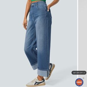 HALARA AWESOME STRETCH CUFFED WIDE JEANS size LARGE REGULAR Brand New!